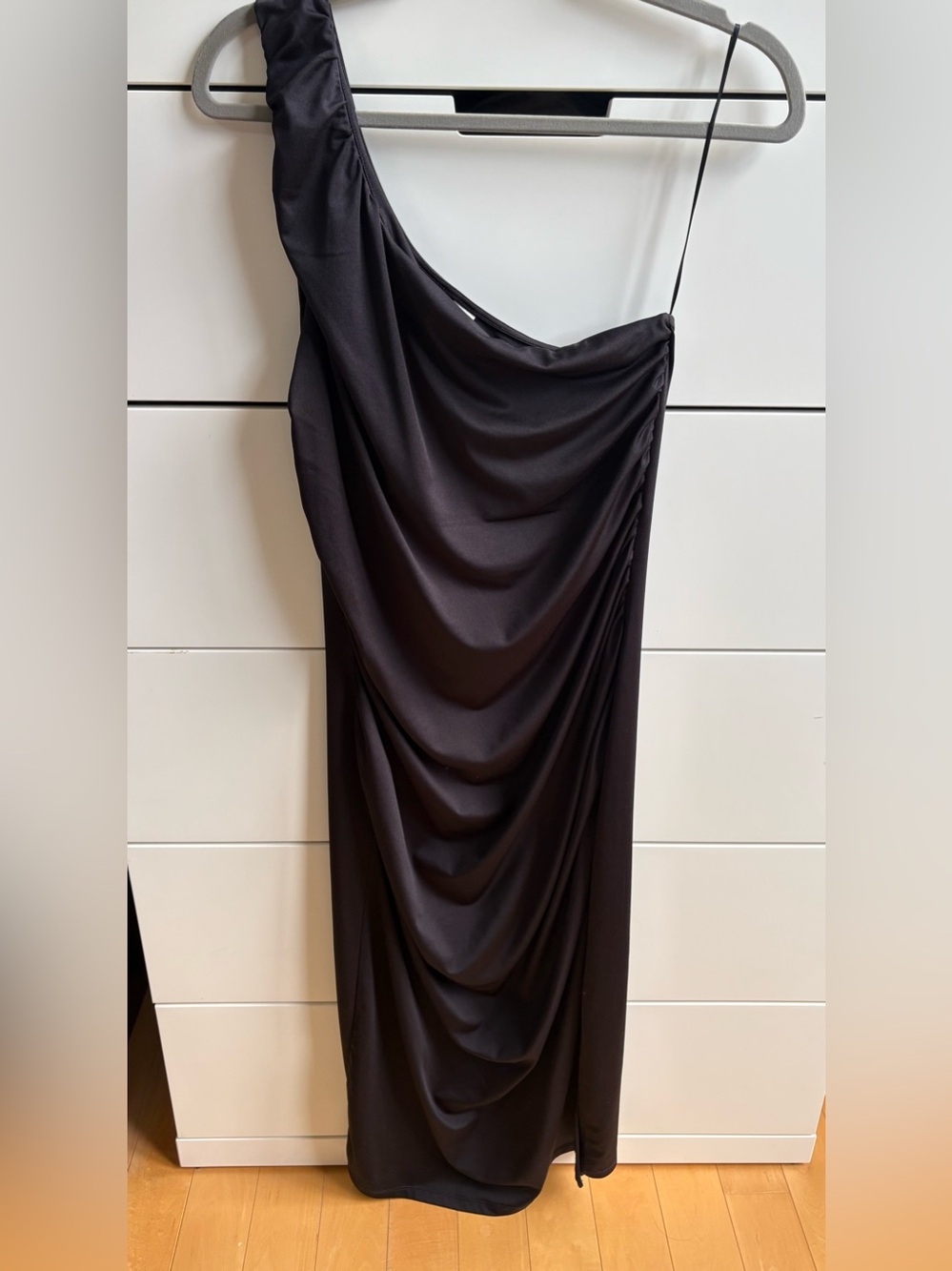 H&M One-Shoulder Black Draped Women’s Dress